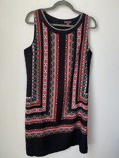 Vince Camuto Womens 10 Shift Dress Black Havana Tribal Print Career Dress Zipper