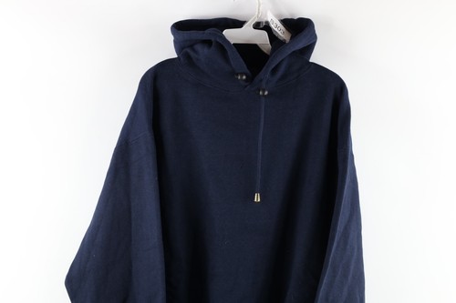 NOS Vtg 90s Streetwear Mens Large Blank Heavyweight Hoodie Sweatshirt Navy Blue - Picture 2 of 7