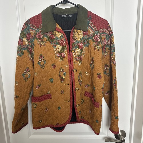 Vintage Carole kleine Herbstfarben gesteppte Granny Viskose Jacke ausgefallene Knöpfe M - Bild 9 von 9
