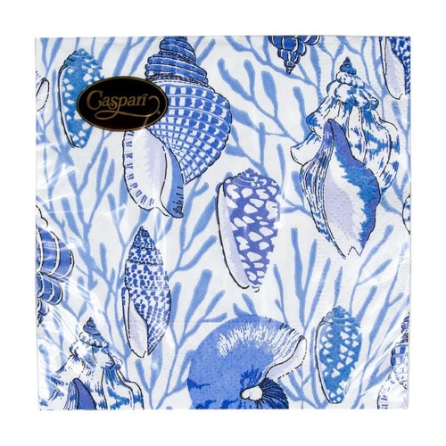 Shell Toile Paper Cocktail Napkins in Blue - 20 Per Box - 2 Packages - Picture 2 of 8