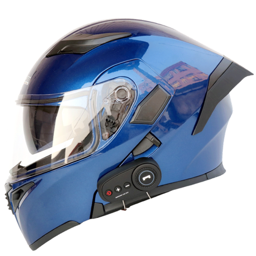 Motorcycle Bluetooth Helmet Flip Up Double Lens Modular Moto Helmets With Tail - Picture 4 of 11