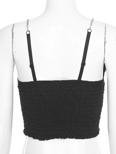 Womens Sparkly Sequin Velvet Camisole Strap Crop Top Sleeveless V Neck Tank Vest - Bild 12 von 48