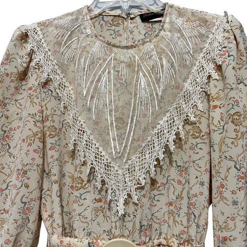 Vintage 80’s Lace Collar Floral Print Dress Cottagecore 3/4 - Picture 2 of 15