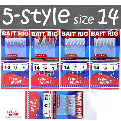 5-style Fishing Bait Rigs Size 14 Premium sabiki 6 Hooks