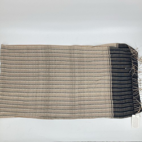 Sonas To America Womens Tan Black Handwoven Striped Cotton Scarf Wrap New - Picture 9 of 12