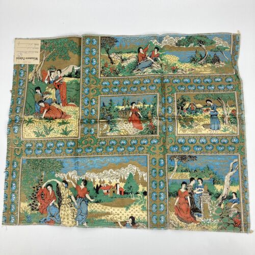 2 Pezzi Vintage Tessuto Resti Asiatico Metallizzato Oro Mosaico Cuscino Tappezzeria Donna - Foto 3 di 12