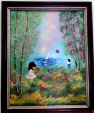 Louis Cardin Enamel on Copper Framed Signed Vintage Children "Holiday Fun" COA