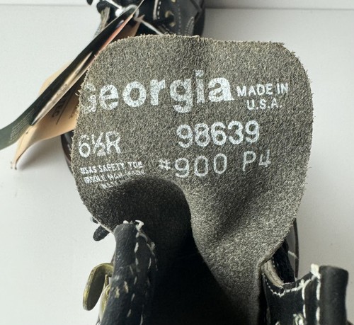 VTG Georgia Black Leather Ankle SAFETY TOE Boots Size 6.5 R ANSI Z41 Oil Res - Picture 6 of 6