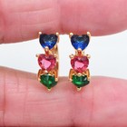 Mystic Topaz Triple Hearts Huggie Earring 18K Yellow Gold Filled Women Rainbow