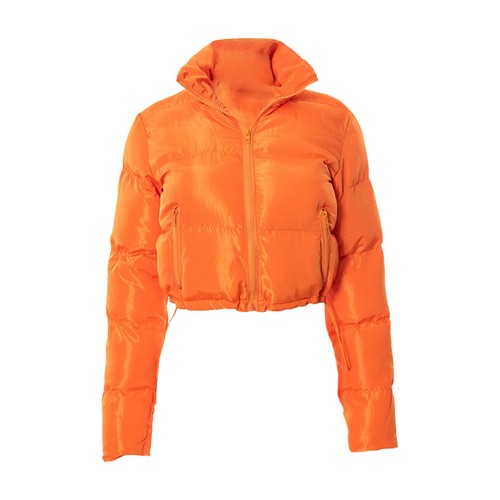 Women's Winter Cropped Puffer Jacket Long Sleeve Full Zip Warm Quilted Down Coat - Bild 38 von 39