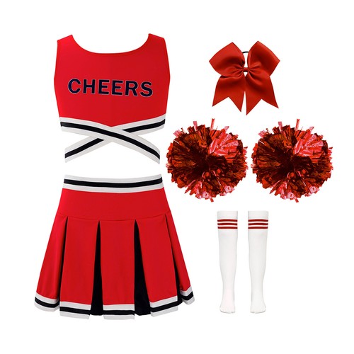 Kids Girls Cheerleading Set Athletic Cheer Leader Dance Outfits Sleeveless - Picture 36 of 70