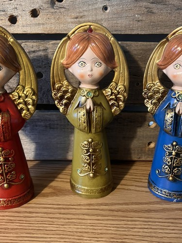 Ardco 3er Set Weihnachten MCM Engel Kreide Ware Japan mit Schmucksteinen besetzt 8" hoch - Bild 3 von 9