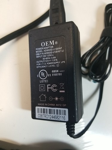 Genuine OEM ADS0202-U120167 20W AC to DC Power Supply 12V 1.67A