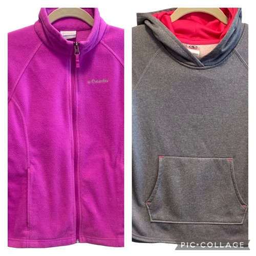 2 Girls Columbia Sweatshirts Large Pink Fleece Jacket Zip / Grey Hoodie VGC Kids - Picture 1 of 12