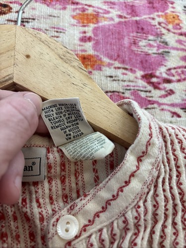 Vintage LL Bean Damen Dobby Nadelstreifen Flanell Nachthemd Cottagecore Creme Rot S - Bild 8 von 9