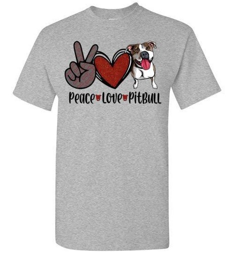 Peace Love Pitbull Hund Tee Shirt Oberteil T-Shirt - Bild 22 von 22