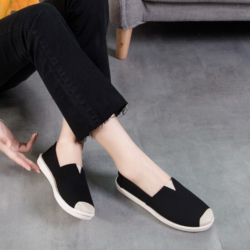 Women🔥Ladies Flossy Style Slip on Flat Canvas Shoes Casual Slider Pumps Loafers - Picture 19 of 36