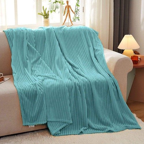 NNEAGS Sky Blue Throw Blanket Warm Cozy Striped Pattern Thin Flannel Coverlet Fl - Bild 8 von 10
