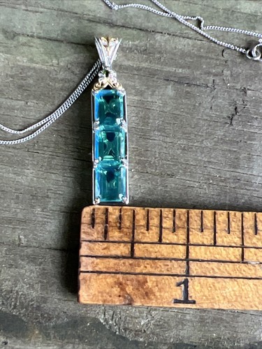 Peacock Quartz Diopside 14k Yellow Gold Sterling Silver 925 Pendant Necklace - Bild 13 von 13