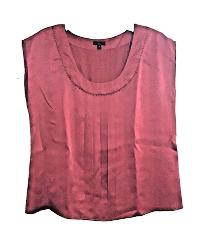Talbots 100% Silk Blouse 12 Cranberry Burgundy w Brown Bead detail Career Classy