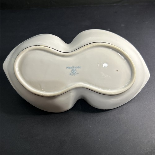 Antike Noritake 175 Weihnachtskugel Henkel BonBon Schale blaue Speiche Bodenstempel - Bild 7 von 11