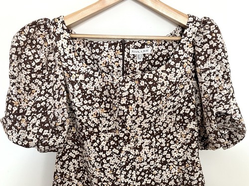 SHONA JOY Dress Dahlia Floral Mini Size AU 14 / US 10 Linen Off The Shoulder - Picture 8 of 12
