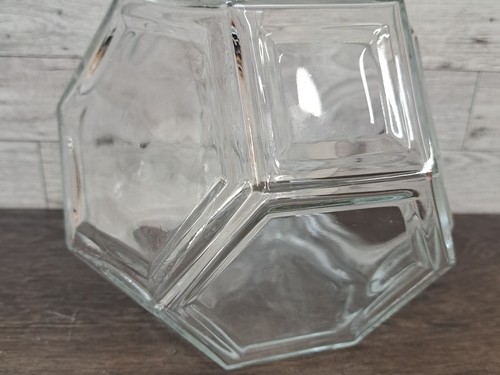 VTG Old Candy Store Hexagonal Glass Cookie Biscuit Jar Red Lid MADE IN ITALY - Picture 11 of 19