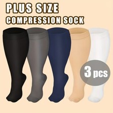 3 Pairs Unisex Plus Size Wide Calf Compression Socks 15-20mmHg Knee High Support
