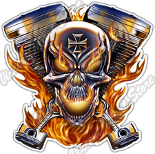 Biker Skull Engine Bike Chopper Motorcycle Car Bumper Vinyl Sticker Decal 4.6"