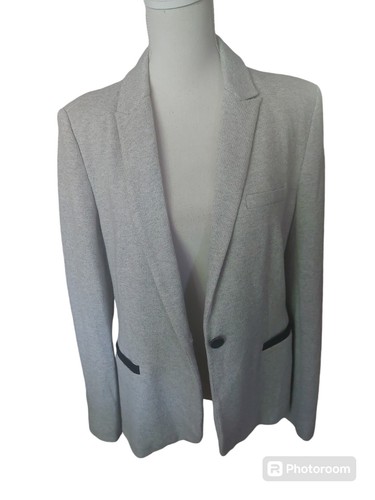 Zara Basic Größe XL graue Jacke mit marineblauen Ellbogenaufnäher & Taschenklappen - Bild 7 von 8
