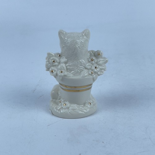 Lenox Mini Kitty Elfenbein & Gold Katze Kätzchen im Blumenkorb Deko Figur - Bild 5 von 11