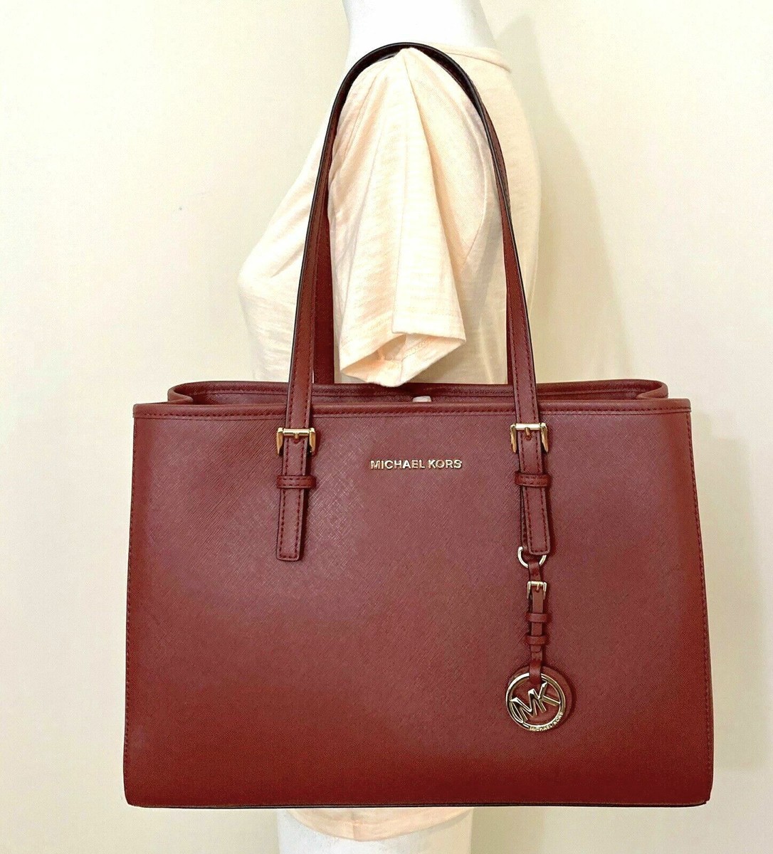 Michael Kors Jet Set groBe EW Brandy Rot Leder Schultertasche Tragetasche