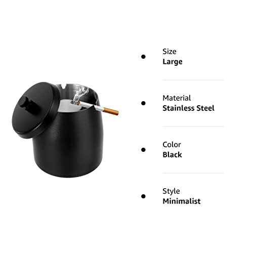 Large Windproof Stainless Steel Ashtray with Lid for Cigarettes Outdoor Patio - Picture 2 of 8