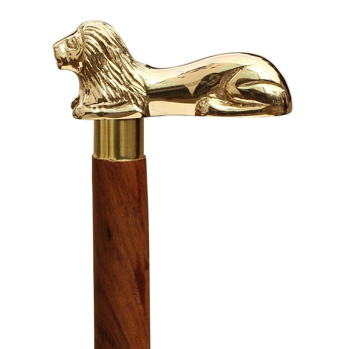 Lion Head Handle Victorian Wooden Cane Vintage So… - image 1