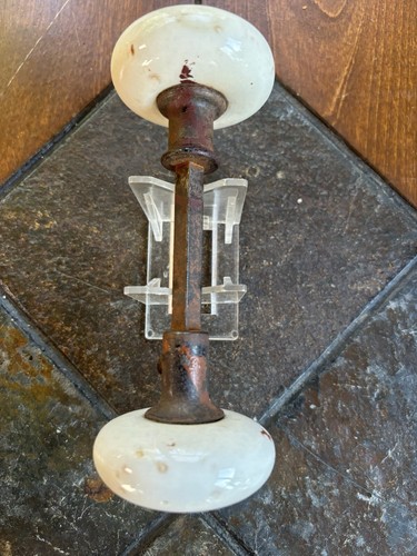 ANTIQUE White Porcelain & Crystal Door Knob Sets 4 Knobs Architectural Salvage - Picture 4 of 13