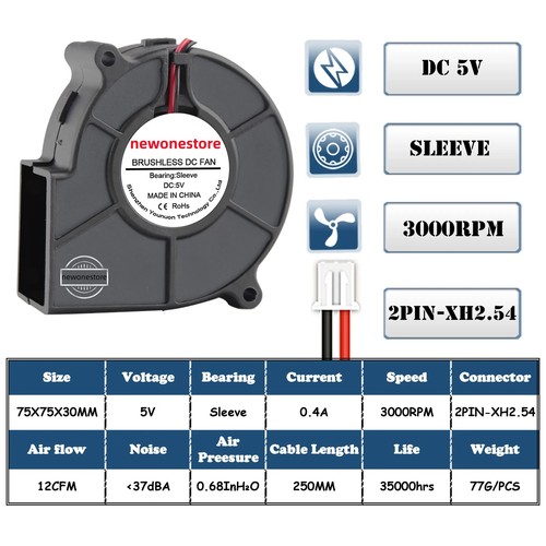 2PC Lüfter Gehäuselüfter Radial Silent 5V 12V 24V Computer Fans 7530 75mm x 30mm - Bild 13 von 15