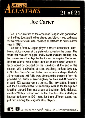 1992 Fleer MLB cards - All Star Inserts - Black and Gold Cards - Picture 39 of 39