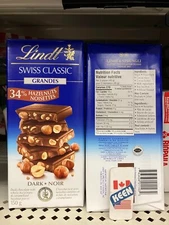 Lindt SWISS CLASSIC GRANDES Hazelnut Dark Chocolate Bar, 150 G, Exp:2026JN
