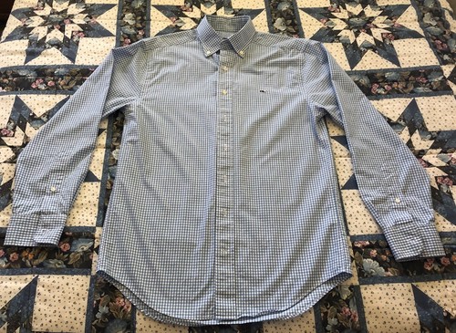 Vineyard Vines Classic Fit Whale Shirt Light Blue Checkered Men's Small - Picture 1 of 4