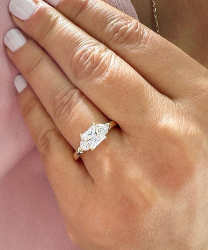 Prinzess- und Rundschliff Moissanit Verlobungsring 14k massiv Gelbgold 2,20ctw - Bild 6 von 12