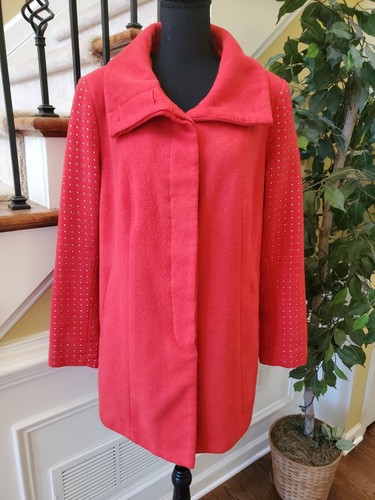 Venus Womens Trench Coat Red Knee Length- Gold Embellishments on Sleeves  - Picture 1 of 11
