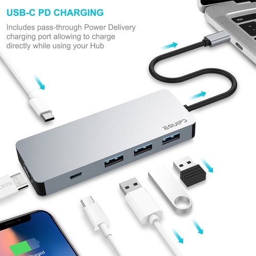 EQUIPD USB C HUB Type-C Adapter 4K HDMI USB 3.0 Charging for Macbook Pro & More - Picture 7 of 26