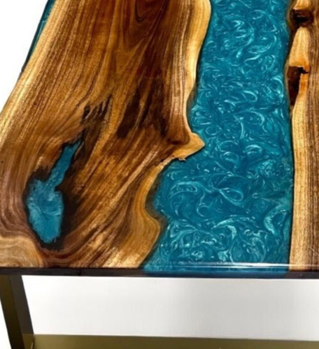 36"x24" Blue Epoxy Resin Dining Table River Countertop Luxury Living Room Decors - Picture 5 of 10