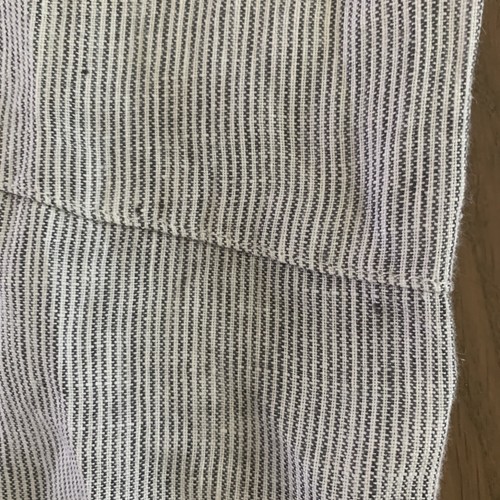 NEW FLAX sz M Wide Leg Linen Pants Curved Leg Seam Side Button Fine Gray Stripe - Picture 4 of 7