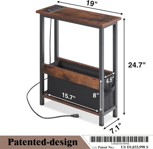 Slim Charging End Table with Storage - For Small Spaces and Bedroom - Picture 3 of 9