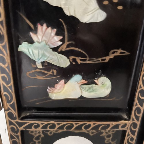 "Geisha madreperla laca negra oriental vintage pantalla de 4 paneles 18""x14"" VER" - Imagen 7 de 18