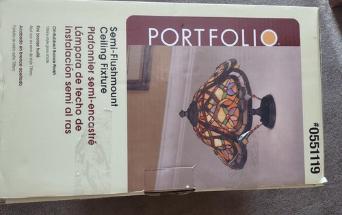 Portfolio 3-Light 16-in Bronze Semi-flush Mount Light Tiffany style - Picture 7 of 11