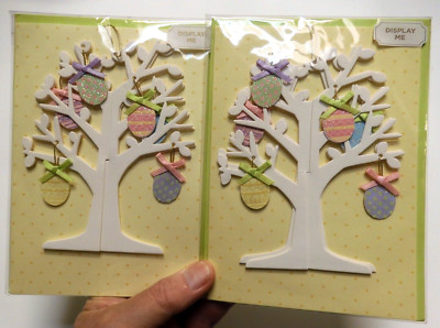 2 Papyrus Cards Happy Easter Day 3D Displayable Easter Tree with Colorful Eggs