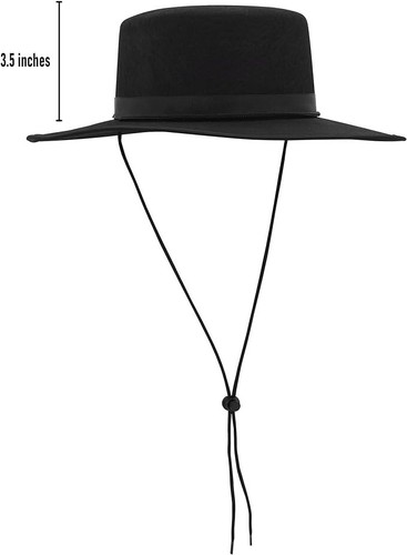 Felt Spanish Wide Brim Costume Hat Black Adult Round Flat Top Adjustable Strap - Picture 5 of 11