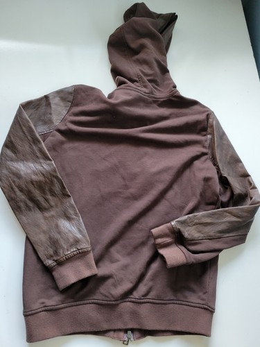 Chaqueta con Capucha Monoreno Imitación Cuero Ribete Cremallera Marrón M Nueva con Etiquetas - Imagen 2 de 10